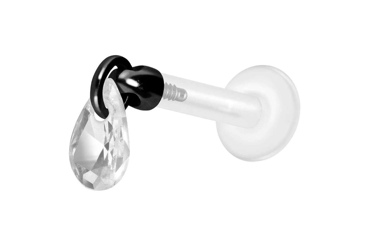 PTFE Labret Piercing mit Innengewinde + Titan-Aufsatz KRISTALLTROPFEN